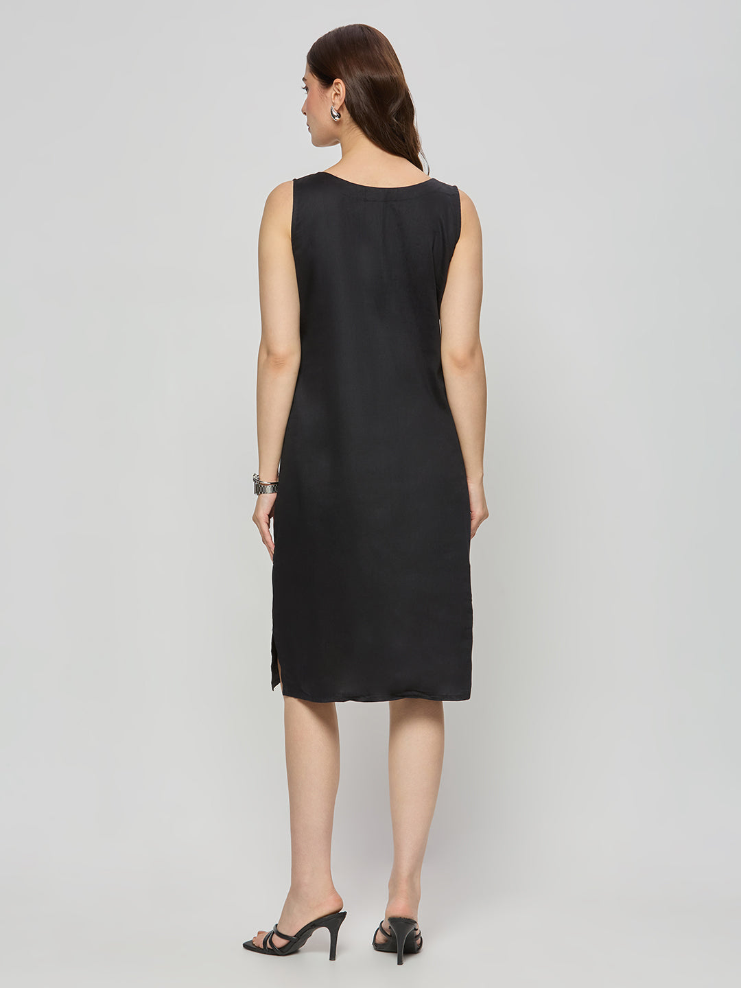 Cotton satin shift dress with Ikat jacket