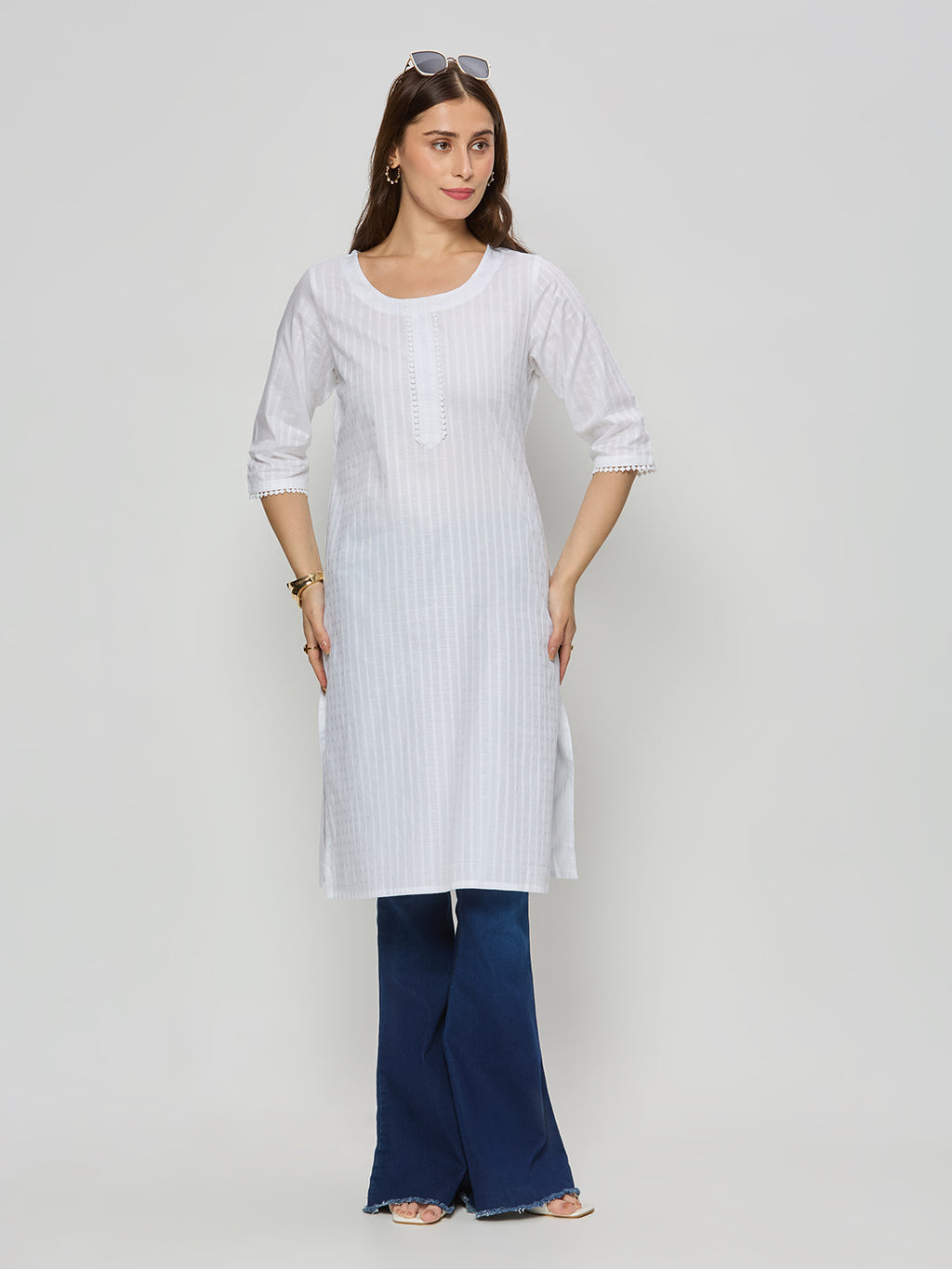 Cotton jacquard kurta