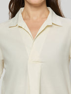 Linen cotton formal dress with collar and front pleat detailing