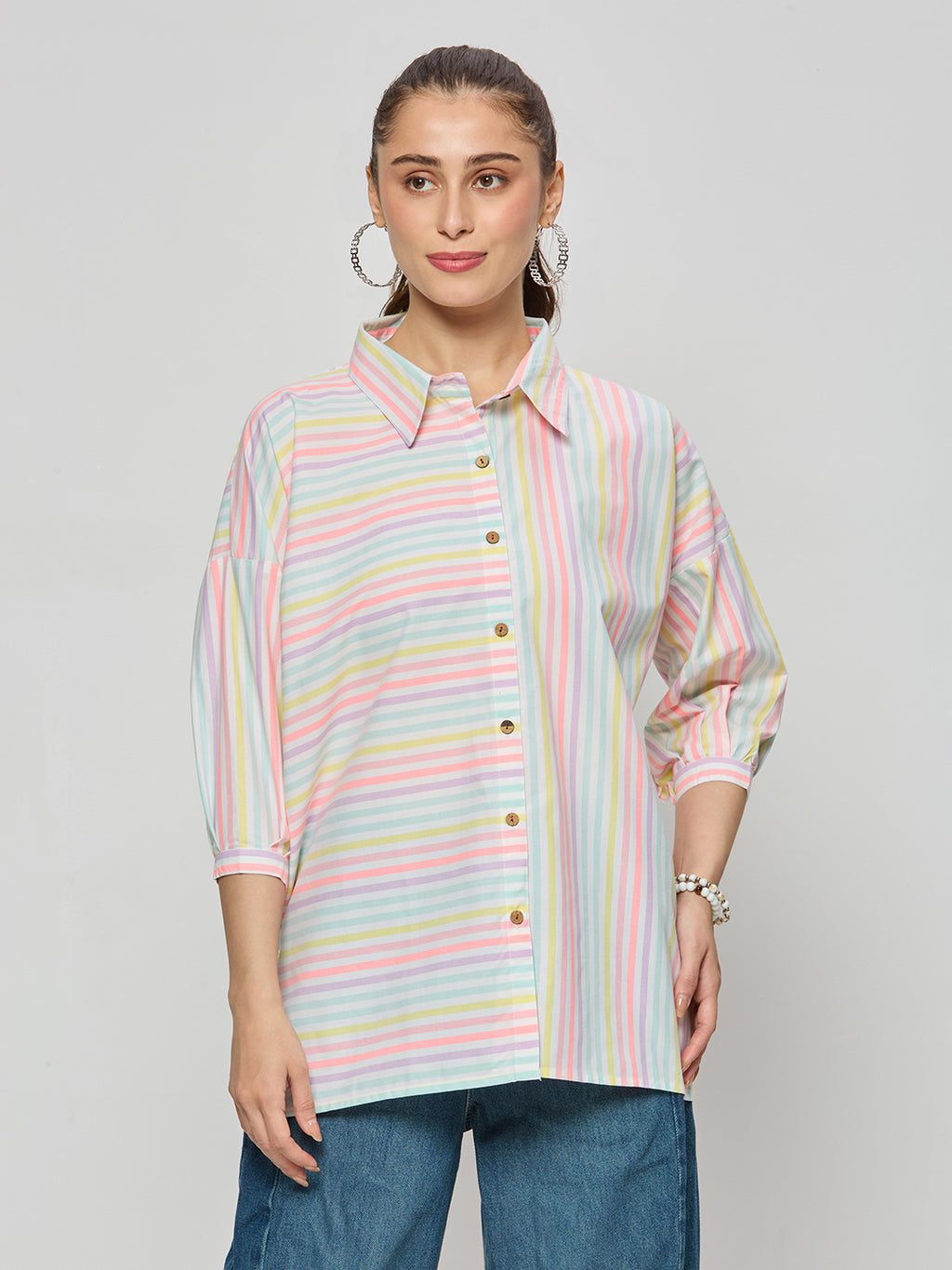 Oversized striper cotton shirt .
