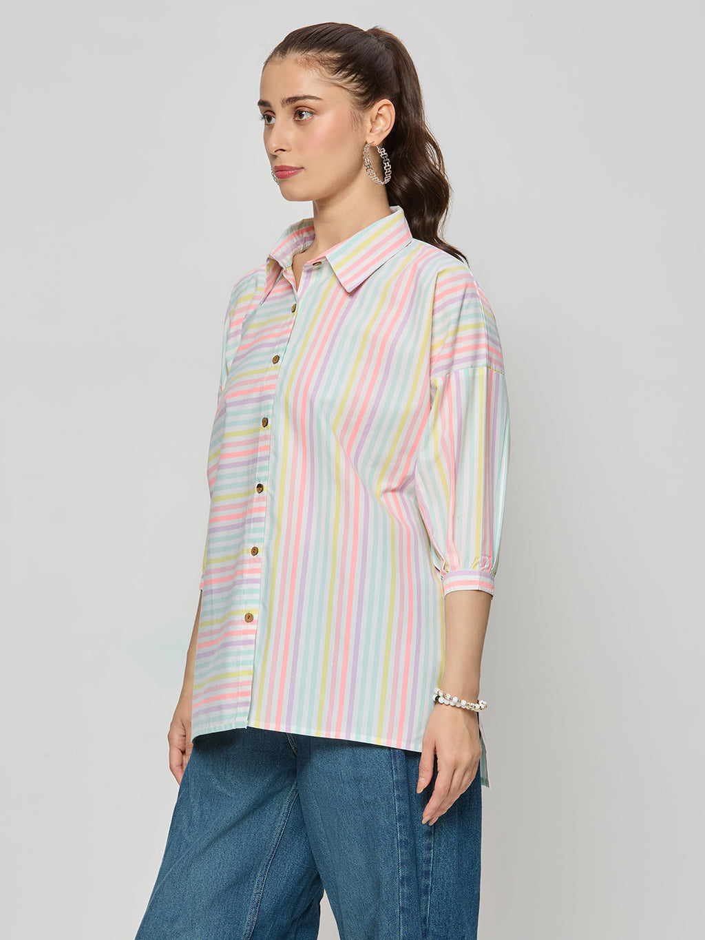 Oversized striper cotton shirt .