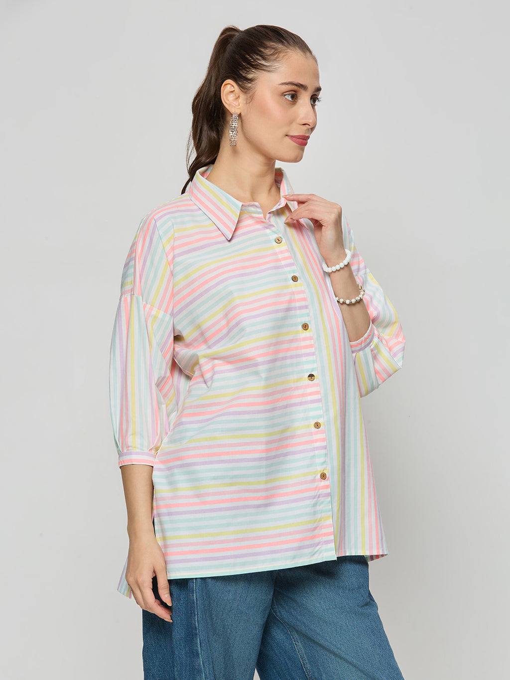Oversized striper cotton shirt .
