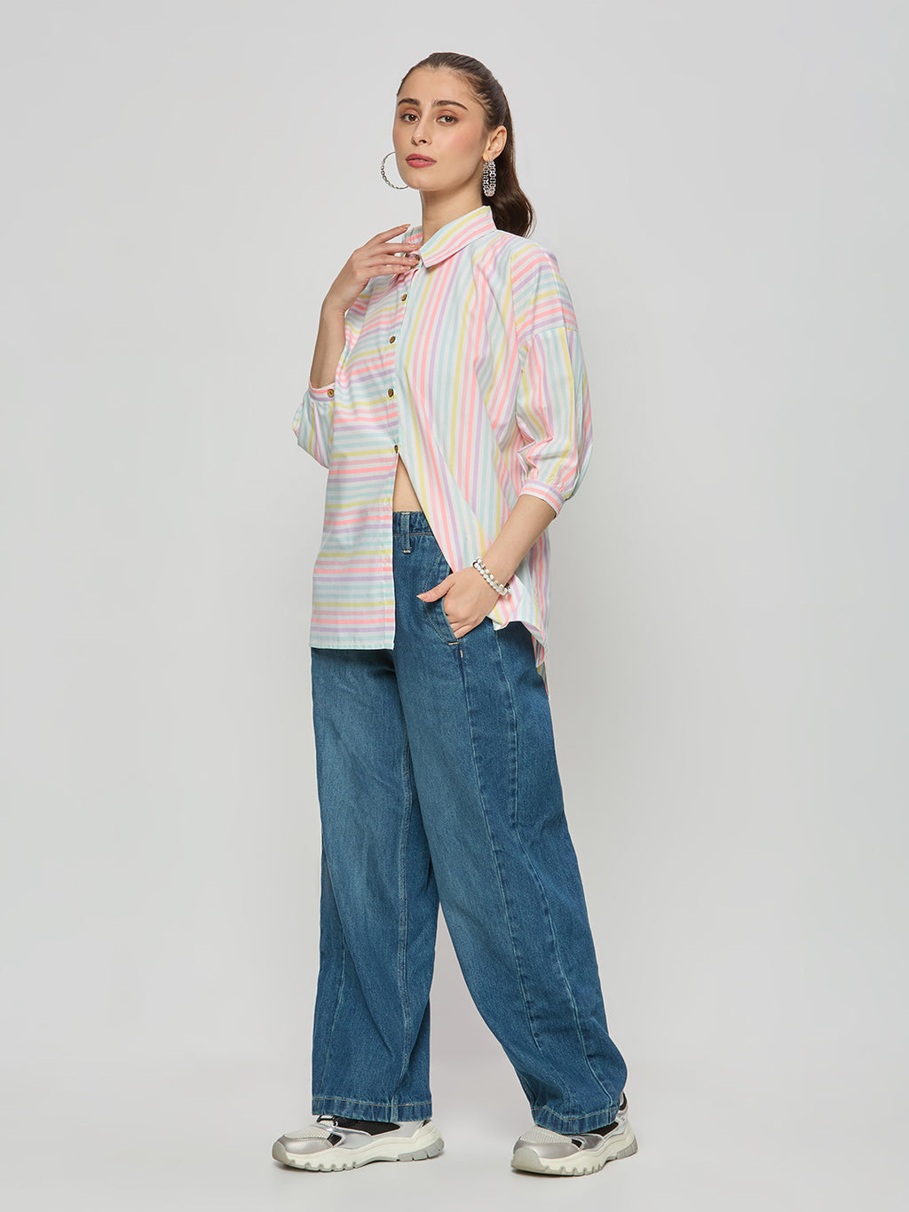 Oversized striper cotton shirt .