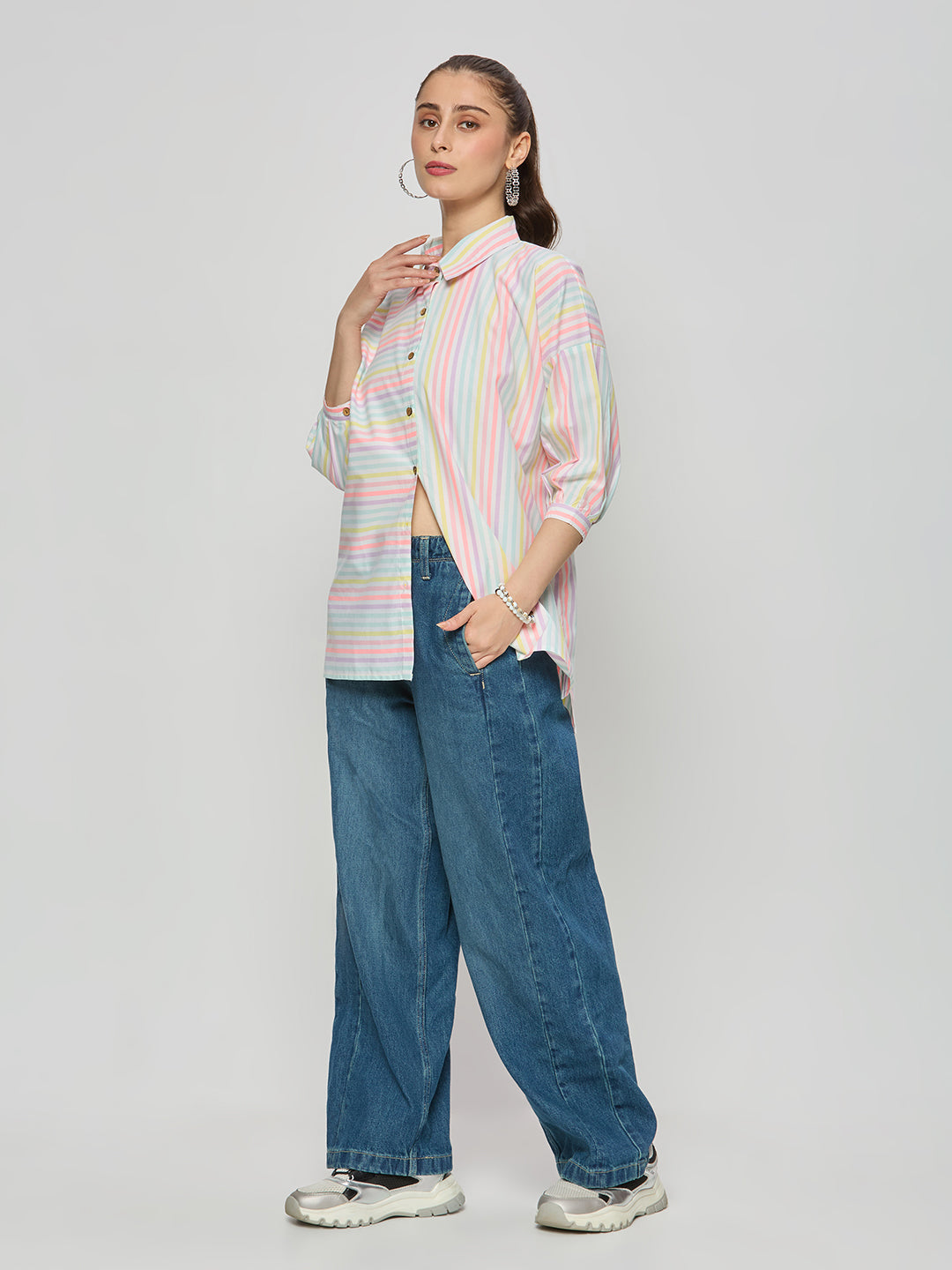 Oversized striper cotton shirt .