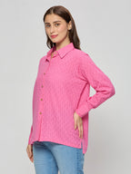 Pink shirt in cotton jacquard