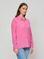 Pink shirt in cotton jacquard
