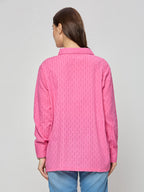 Pink shirt in cotton jacquard