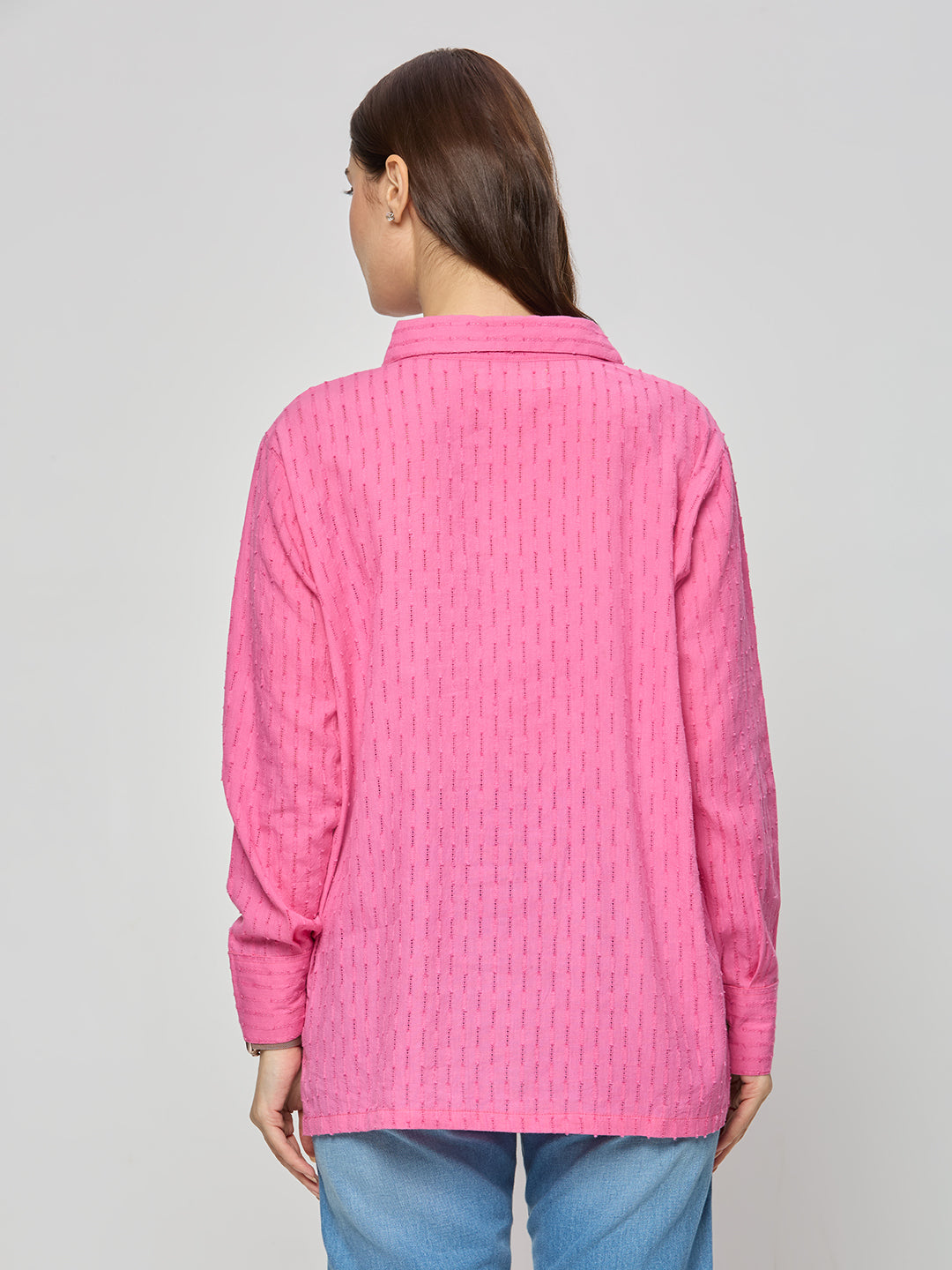 Pink shirt in cotton jacquard