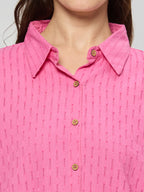 Pink shirt in cotton jacquard