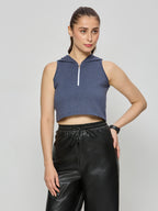 Crop hoodie top with zipper