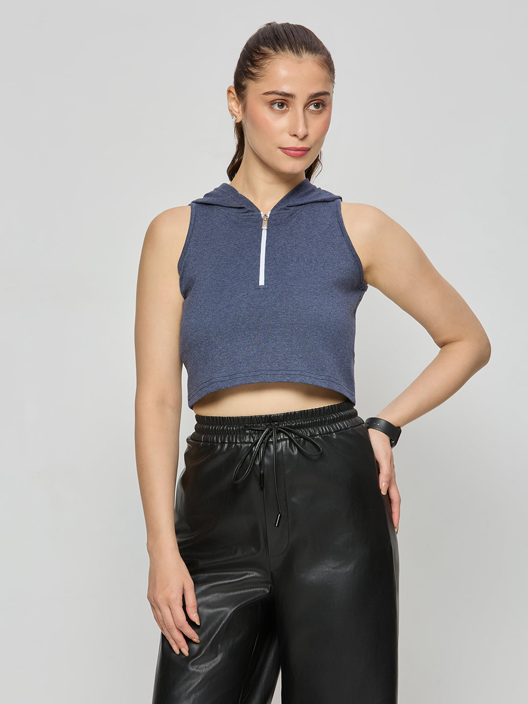 Crop hoodie top with zipper