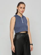 Crop hoodie top with zipper
