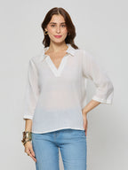 Printed cotton lycra crop top with sleeves.