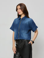Denim zipper crop jacket