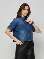 Denim zipper crop jacket