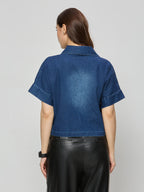 Denim zipper crop jacket