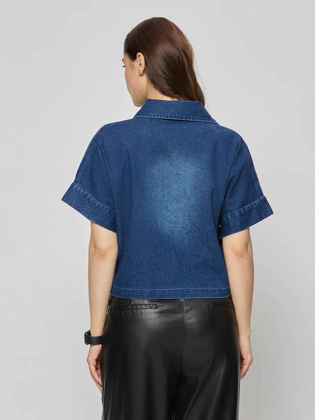 Denim zipper crop jacket