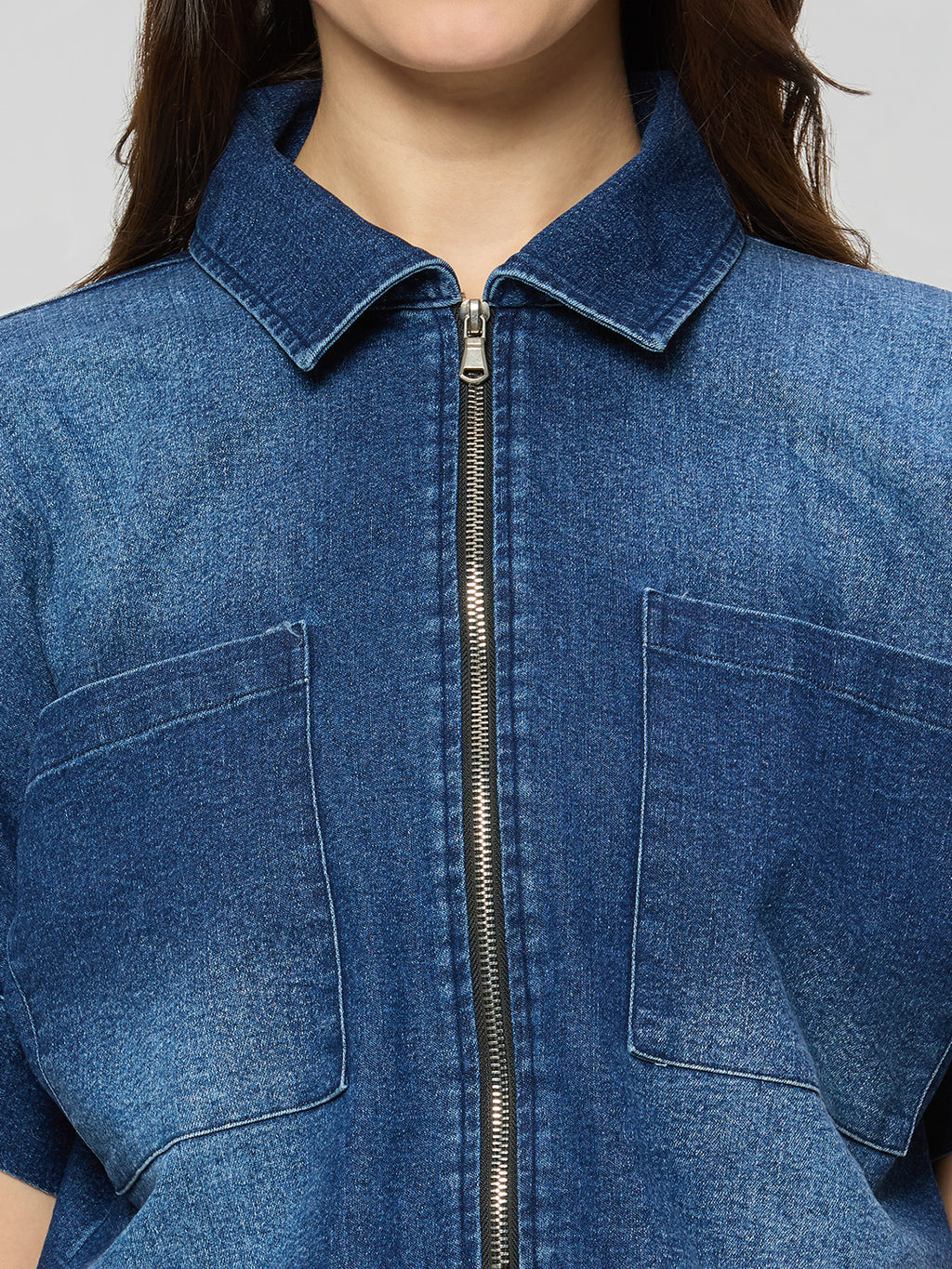 Denim zipper crop jacket
