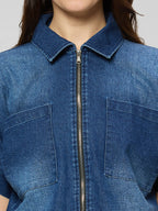 Denim zipper crop jacket