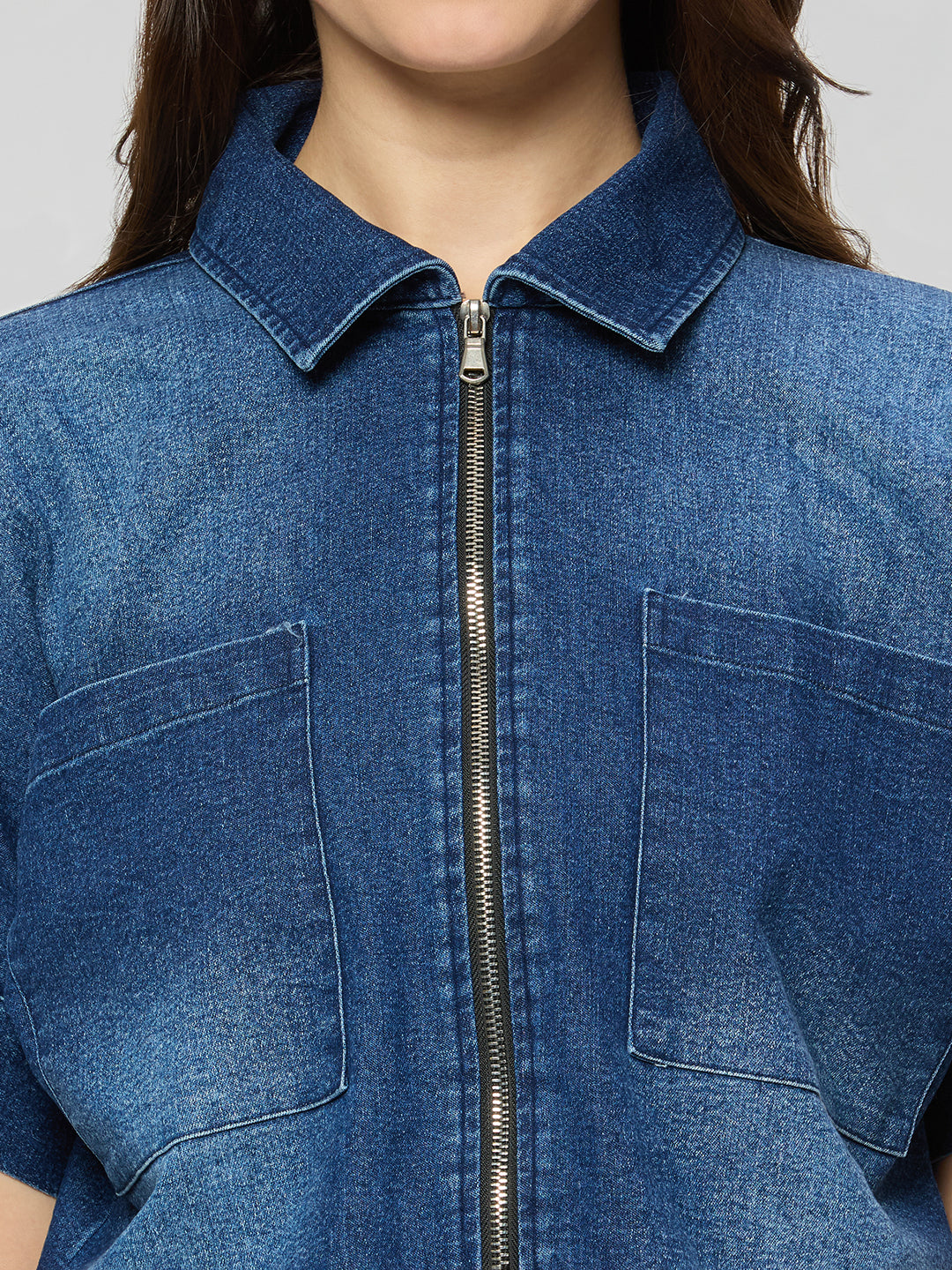 Denim zipper crop jacket