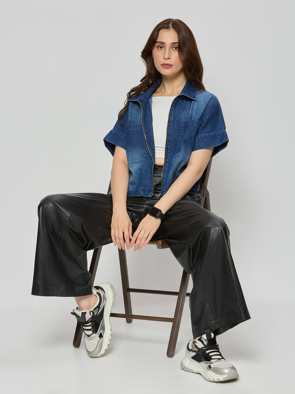 Denim zipper crop jacket
