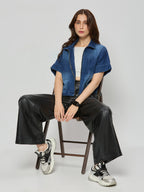 Denim zipper crop jacket
