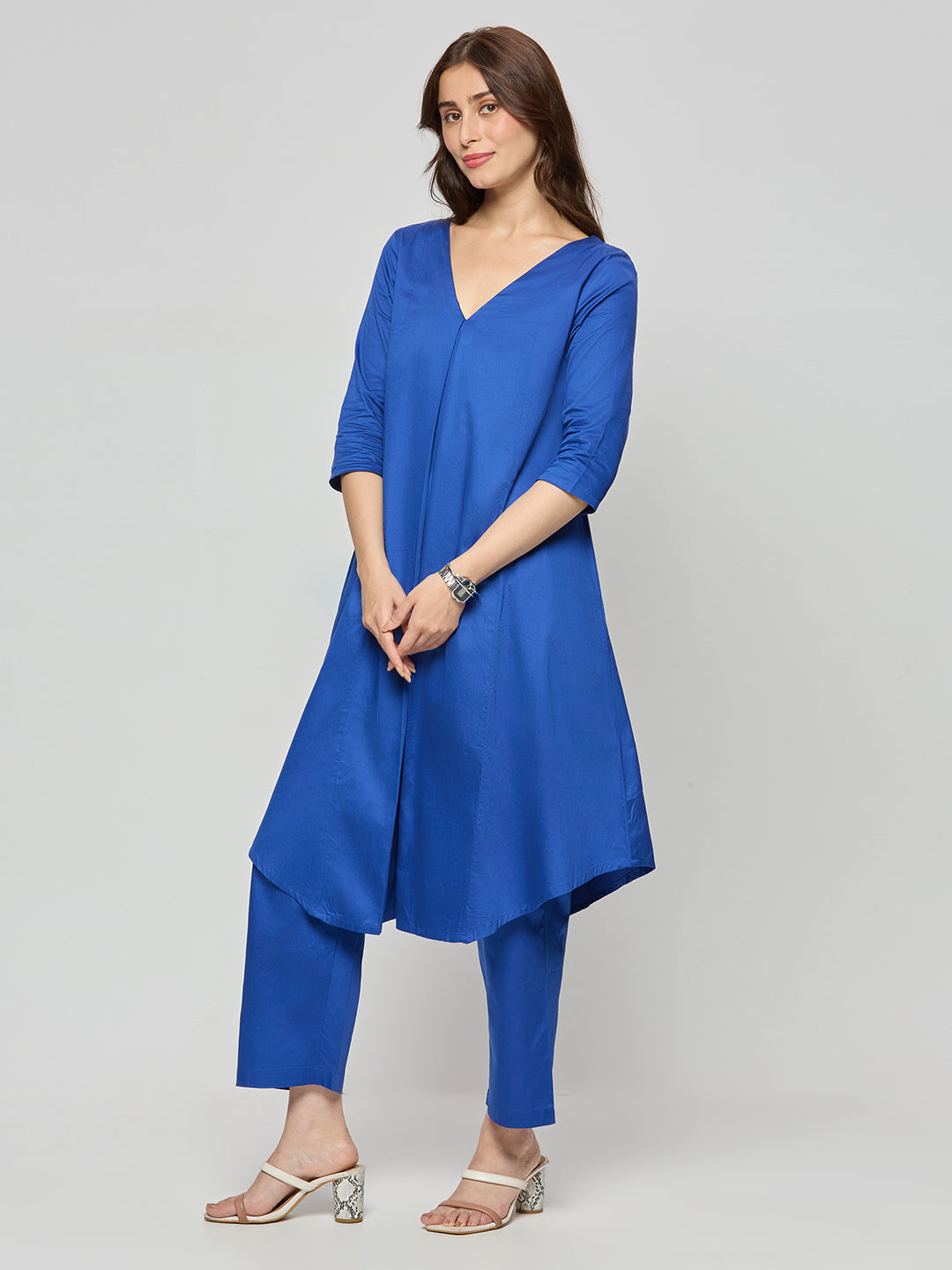 Cotton satin kurta pants coord set