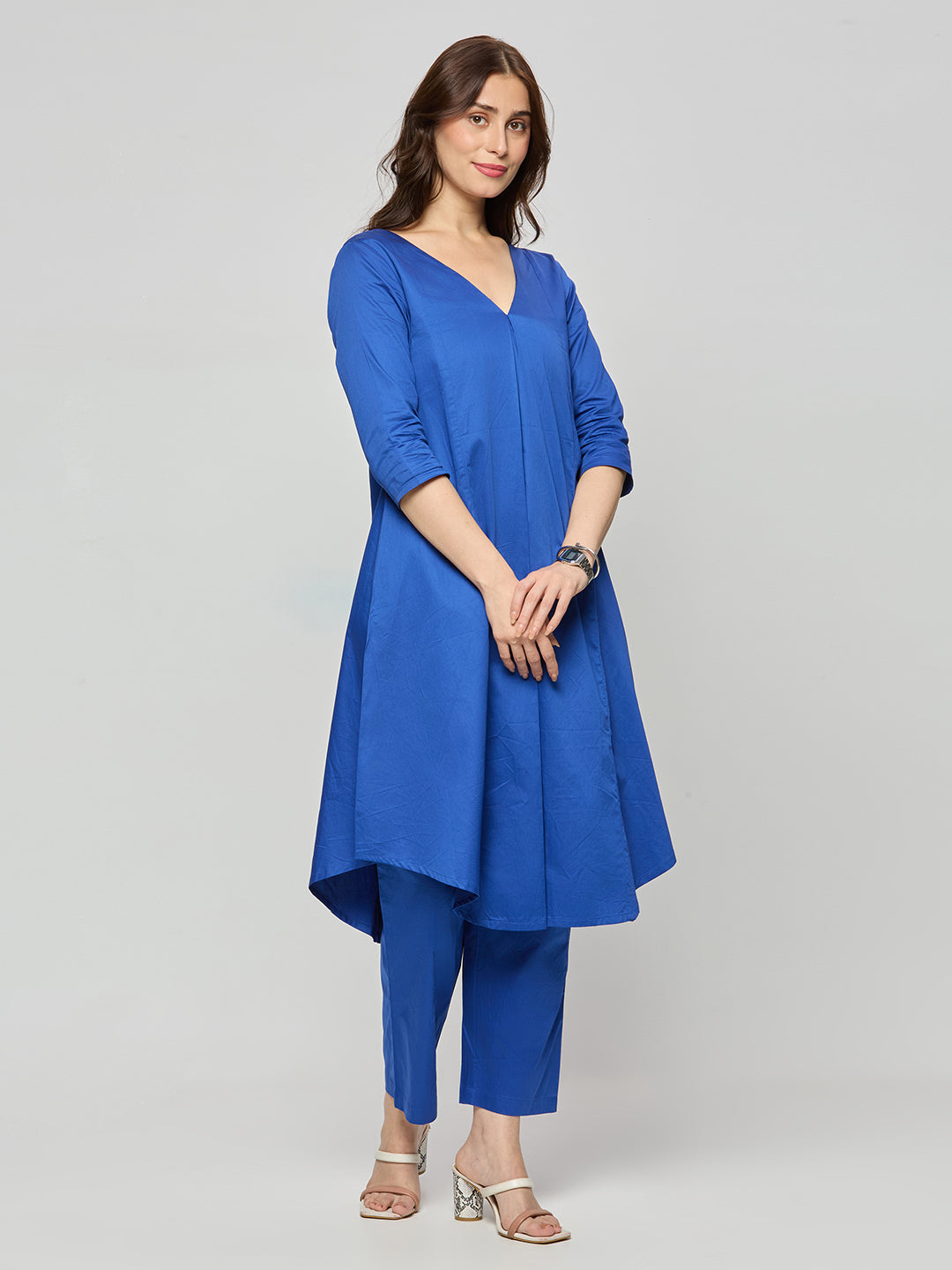 Cotton satin kurta pants coord set