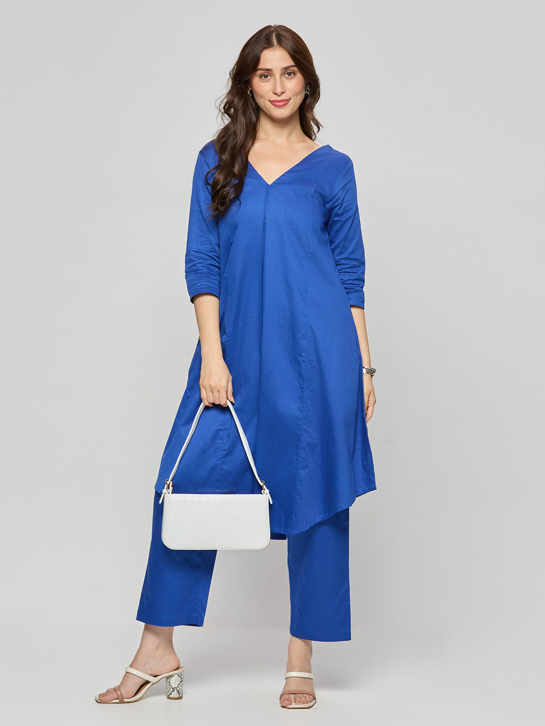 Cotton satin kurta pants coord set
